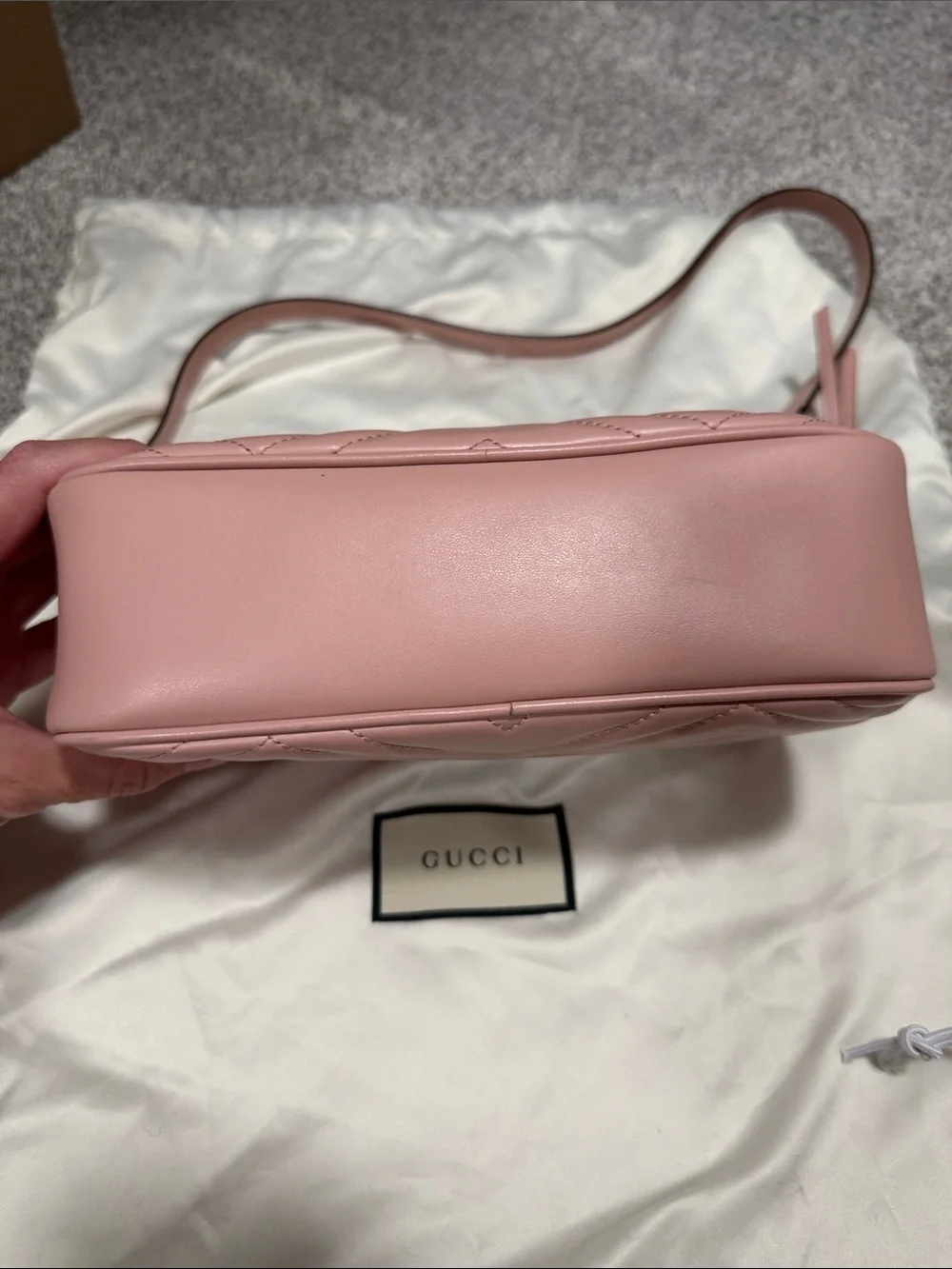 Gucci Blush Pink Chevron GG Marmont Small Camera Bag